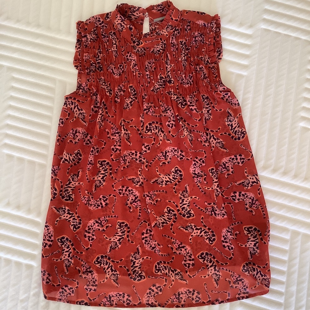 ANTHROPOLOGIE - ORANGE LEOPARD TOP SLEEVELESS - Picture 1 of 3